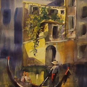 Вечер в Венеции — городской пейзаж. акварель, 2024, 25×35 см