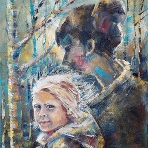 «Сестры. Разговор» (2023), масло на холсте, 50×40 см — проникновенный жанровый портрет