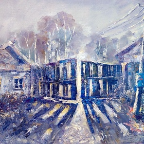 Ворота — Русская деревня, масло на холсте, 2023, 40×50 см