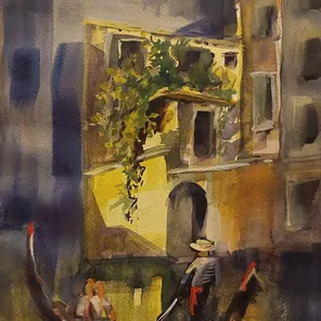 Вечер в Венеции — городской пейзаж. акварель, 2024, 25×35 см