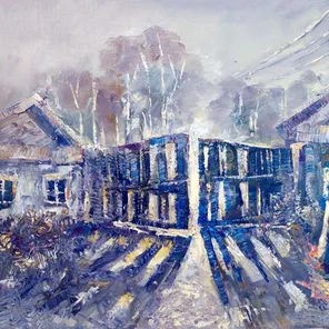 Ворота — Русская деревня, масло на холсте, 2023, 40×50 см