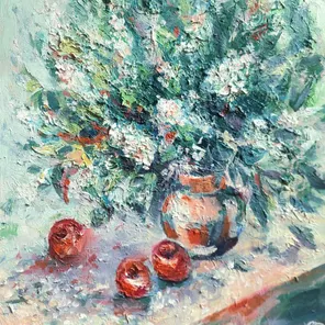 «Черемуха» (2025), масло на холсте — лирический натюрморт о мимолётной радости будней